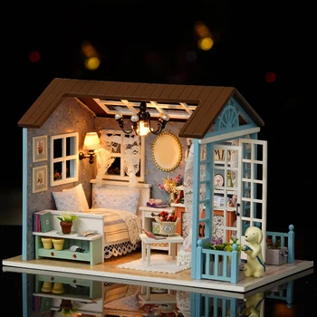 Mini DIY em Miniatura Casa de bonecas Kit Artesanal Diy Casa de Boneca Modelo Crianças DIODO emissor de Luz de Jogar Brinquedo Presentes das Crianças