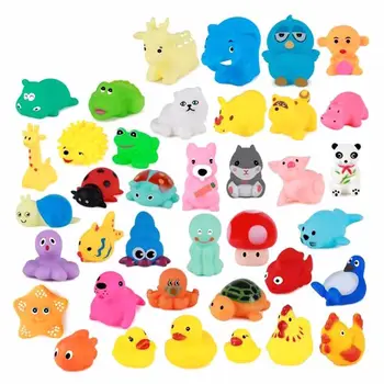 13Pcs/pack Animais Fofos Banheira de Brinquedos Coloridos de Borracha Macia Float Squeeze Som Piscina de Água Brinquedo Para Bebê Com Saco de Malha