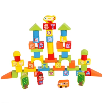 De madeira, Blocos de Construção do Conjunto de 53 peças cor de madeira de Brinquedos para as Crianças educacional Castelo de Blocos do Kit de Madeira para Empilhamento de Cubos de dom crianças