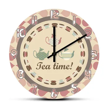 Hora Do Chá Retrô De Cozinha, Relógio De Parede Sala De Pequeno-Almoço Arte De Decoração De Xícara (Chá) De Impressão Relógio Silenciosa De Parede Relógio De Chá Amante Doação De Inauguração