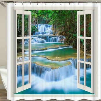 A Impressão 3D Janela de Flor Banho de Cachoeira Telas de Banho Cortina de Chuveiro de Girassol Cortina de Decoração de Casa de Multi-tamanho Duche Curttain