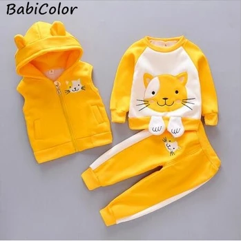 Menina Conjuntos de vestuário garoto 3PCS thivk casaco+T-shirt + Calça de Agasalho Conjuntos de Criança Menina Outono Esporte Terno de bebê, roupas de menina de 2020
