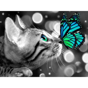 Completo a Praça do Diamante Pintura de Animais 5D DIY Gato borboleta Ponto Cruz Diamante Mosaico de Resina Bordado de Diamante de Decoração de Casa de Dom