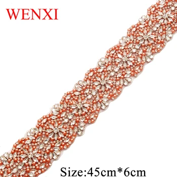 WENXI 5PCS Mão Beaded Vestido de Noiva Faixa de Cristal Strass, Apliques Patch de Ferro Para Vestidos de Cabeça DIY WX876