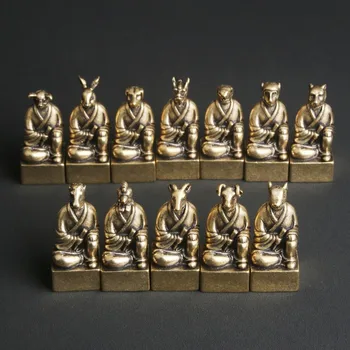 Bronze Antigo Zodíaco Guardião Besta Selo De Trabalho Enfeite De Cabeça Besta Buda Corpo Criativo Artesanato