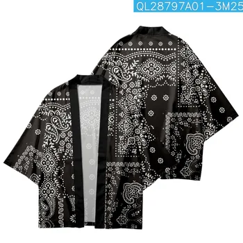 Verão, Algumas Mulheres Homens Streetwear Caju Impresso Em Preto Tradicional Quimono Japonês Calções De Praia Casaquinho De Yukata