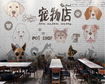 beibehang Personalizado scrubable papel de parede da parede de tijolo de moda de personalidade cartoon pet shop na parede do fundo 3d papel de parede papier peint