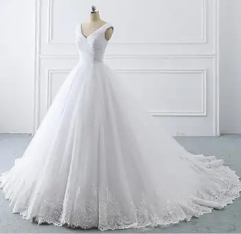 Branco Puro 2022 Vestidos De Noiva Apliques De Renda De Pescoço De V Plissado Formal 2023 Vestidos De Noiva Casamento Robe De Mariée