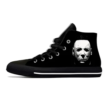 Michael Myers Halloween Horror Assustador Legal de Moda Casual Pano de Sapatos de Alta Superior Respirável Leve Impressão 3D Homens Mulheres Tênis