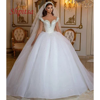Luxo Vestidos De Casamento Vestido De Baile Frisados De Cristal Branco Marfim Tule Mulheres Plus Size Princesa Africana De Noiva, Vestidos De Noiva