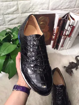 2018 Genuíno genuíno real crocodilo barriga de pele de homens, de sapatos, de qualidade superior, pele de crocodilo de lazer dos homens de moda de sapatos de cor preta