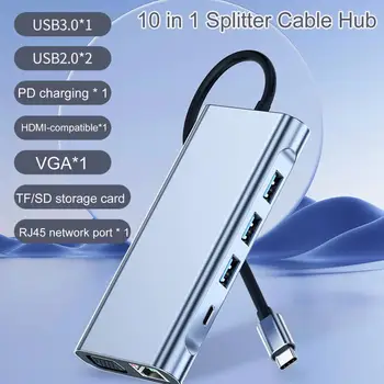 Ampliação da Doca de Saída Estável de Ancoragem USB Suporte USB Tipo-C compatíveis com HDMI, VGA, LAN RJ45 TF/SD-Cartão de Multi-Adaptador Divisor