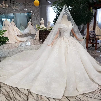 BGW HT42111 de Luxo Popular de Vestido de Noiva Com Véu de Noiva Off Ombro Vestido de Noiva Vestido Com Trem Vestido De Noiva Princesa