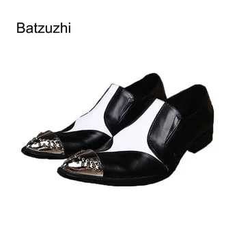 Batzuzhi Estilo italiano de Luxo Negro Homem Branco de Couro Sapatos de Pontas de Metal Toe de Couro de Negócios Sapatos masculinos Casuais Zapatos Hombre