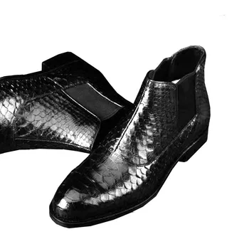 ourui verdadeiro nova-chegada de pele de Python de negócios de Couro de cobra homens sapatos manual de Homens botas
