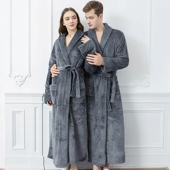 O Homem Do Inverno Das Mulheres Camisola Roupão De Flanela Longo Manto Espesso Quente Pijamas Para O Casal De Amantes Vestir Pijama Oversize