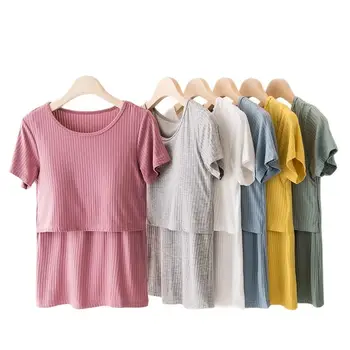 Verão Amamentação T-shirt Para as Mulheres Grávidas, pós-Parto, a Mamãe em Casa Tops Maternidade Mãe Enfermagem Roupas Plus Tamanho 3XL