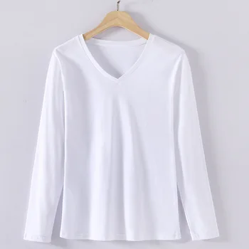 2021 mulher T-shirt de mangas compridas outono/inverno V-pescoço, parte superior externa fino de algodão assentamento camisa gray22
