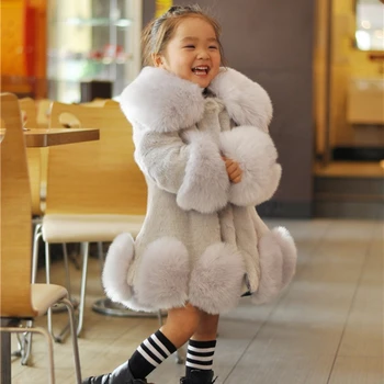Bebê Roupas de Crianças Jaqueta de Meninas 2022 Moda Inverno Sólido Vison de Faux Fox Fur Casaco para Menina Adolescente Suaves Roupas para Crianças