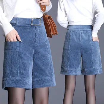 2020 Inverno Outono Mulheres de Cintura Alta Azul Marinho de Veludo Preto Shorts , coreano Moda, Mulher de Roupa , Shorts 4xl