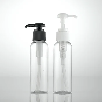 100ML X 50 Clara Vazio Reutilizável Garrafa de Plástico Com Rodada Bomba de Loção embalagens de Cosméticos Shampoo Frasco de gel de Banho Garrafas