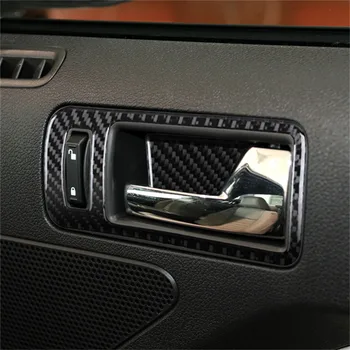 4Pcs/set Fibra de Carbono Adesivos maçaneta da Porta Interior da Tigela com Tampa de acabamento Para Ford Mustang 2009-2013 Interior do Carro e Acessórios Decorativos