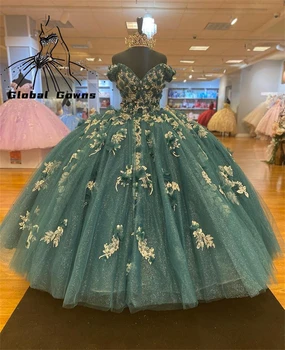Princesa Fora Do Ombro Vestidos de Quinceanera Frisado Apliques de Flores em 3D Vestido de baile, Concurso de Festa de Aniversário do Doce 16 15