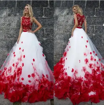 Boêmio Flor Branca Vermelha De Renda Tanque De Casamento Vestidos De Casamento De Duas Peças De Praia Vestidos De Casamento Vestido De Noiva Romântico Botão