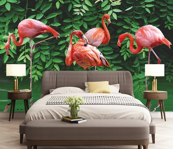 Papel de parede personalizado floresta tropical plantas flamingo papel de parede na parede do fundo do quarto decoração em 3d papel de parede para parede