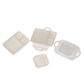 2PCS/Set 1:12 Miniaturas de Dollhouse Branco de Resina Placa de Jantar Quadrado de Pratos de Comida Placa de Acessórios de Cozinha Brinquedos