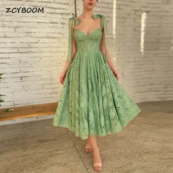 Elegante Verde De Renda Querida Regresso A Casa & Vestidos De Cocktail, Uma Linha De Vestido De Festa De Aniversário Blusa De Alças Com Laço Vestido Curto Prom