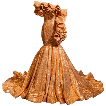 Elegante De Um Ombro Vestido De Noite Para A Festa Vestido De Lantejoulas De Ouro De Renda De Longo Prom Vestido Feito-Formal Vestidos De 2021
