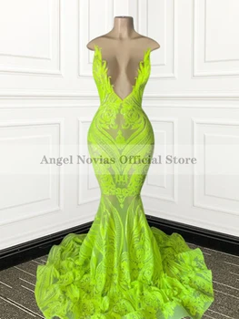 ANJO NOVIAS Longo Sexy Verde Sereia Vestido de Noite Abendkleider Formal Mulheres Prom Vestido de Festa vestido de noche