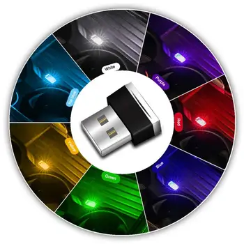 5V USB Plug 7 Cores LED Mini Carro Atmosfera de Luz Plug And Play Luz Interior do Veículo Telhado de Néon, Lâmpada da Noite para o PC de Casa Noteb