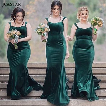 Green Vestido De Festa Longo Casamento De Veludo Sexy Decote Em V Correias De Sereia Vestidos Bridemaid Elegante Vestido Da Madrinha Minimalista