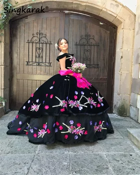 Luxo Apliques Bordados Vestido De Baile Vestidos De Quinceanera 2022 Off Ombro Mexicano Sweet 16 Dresses Vestidos De 15 Anos Lace Up