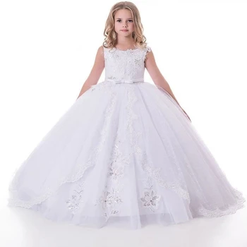Branco Vestidos Da Menina De Flor Para A Noiva 2022 Laço Meninas Concurso Vestido De Crianças Da Primeira Comunhão Vestidos De Princesa