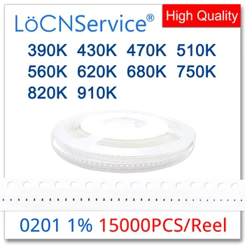 LoCNService 0201 F 1% 15000pcs 390K 430K 470K 510K 560K 620 K 680K 750K 820K 910K smd resistor OHMS de alta qualidade