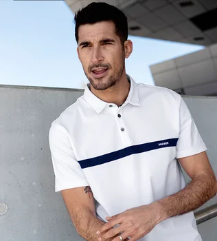 W2733 - verão masculina da nova Camisa Polo masculina manga curta Frisado de algodão branco Lapela T-shirt