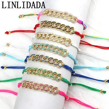5Pcs de Moda de alta qualidade cz micro pave cubano bracelete chain, colorido Corda bracelete chain de jóias para a Menina Mulheres Presentes
