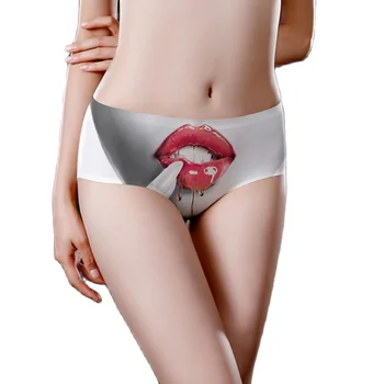 Moda Tentador Lábios Vermelhos de Impressão 3D Menina Branca de Cuecas Íntimos Soft Lingerie Gelo Seda Cuecas Sexy de lingerie Mulheres de Calcinha