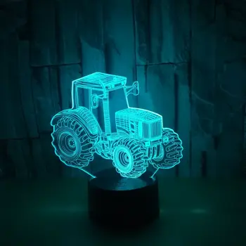 Trator 3D LED Lâmpada Deco veículos Leves Forma de Carga USB Interruptor do Toque da Lâmpada 7 Colorido Crianças Luz da Noite Para o Presente de Ano Novo