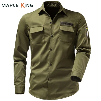Táticas Militares Exterior Shirts Para os Homens Multi-bolso Braço Emblema Bordado de Camisas Masculinas de Carga de Mens Camisa de Trabalho Homme