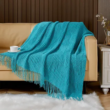 Inyahome Jogar Manta para Sofá Aqua Tecidos de Malha Decorativa Cobertores Adequado para Todas as Estações Aconchegante Cobertor Versátil para Cadeira