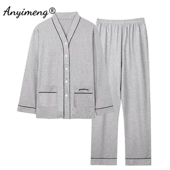 Plus Tamanho 4XL Pijamas para Homens de Outono, Moda de Inverno Pijamas Novos Mens Lazer Pijamas de Algodão Macio, Cinza Simples Casaquinho de Pijamas