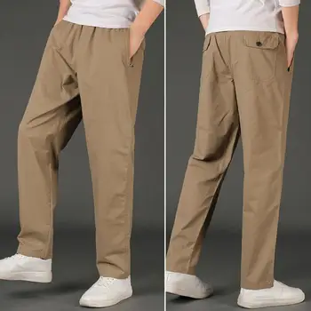 Moda Homens de Calças de Cor Sólida Cintura Elástica Estilo coreano Lace-up Calças Outono Homens Soltos Plus Size Casual Calças de Streetwear