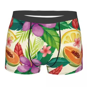 Homens Calcinhas Cuecas Boxershorts Pintados a Mão de Verão de Frutas Tropicais roupa interior para Homem Sexy Macho Boxer Shorts