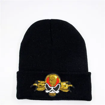 Algodão Lantejoulas caveira bordado Engrossar chapéu de malha de inverno chapéu morno Skullies cap beanie chapéu para homens e mulheres de 20