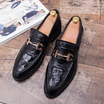 Homens é apontada sapatos pretos de couro de Alta qualidade, luxo, moda, estilo Britânico Lefu sapatos de Crocodilo vestido de negócio sapatos Oxford