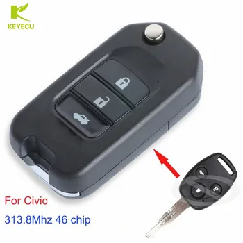 KEYECU Substituição Atualizado Flip Remoto Chave do Carro Fob 3 Botão 313.8 MHz ID46 para HONDA Civic 2009 2010 2011 2012 2013
